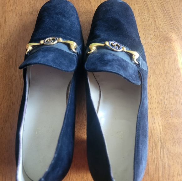 Gucci blue/gold slip on suede loafers size 7 - Picture 6 of 8